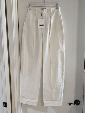 KBB by KAHLANA Women's The Mid Rise Barrel Leg Trousers in Cream sz 00